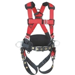 Construction style harness w/ tongue-buckle legs