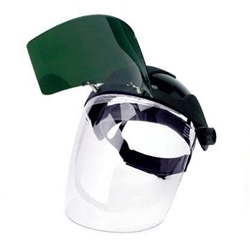 DP4 Multi-Purpose Faceshield. Black Crown, Ratchet Headgear with a Clear Anti-Fog Window & Shade 5 IR Flip Front Window
